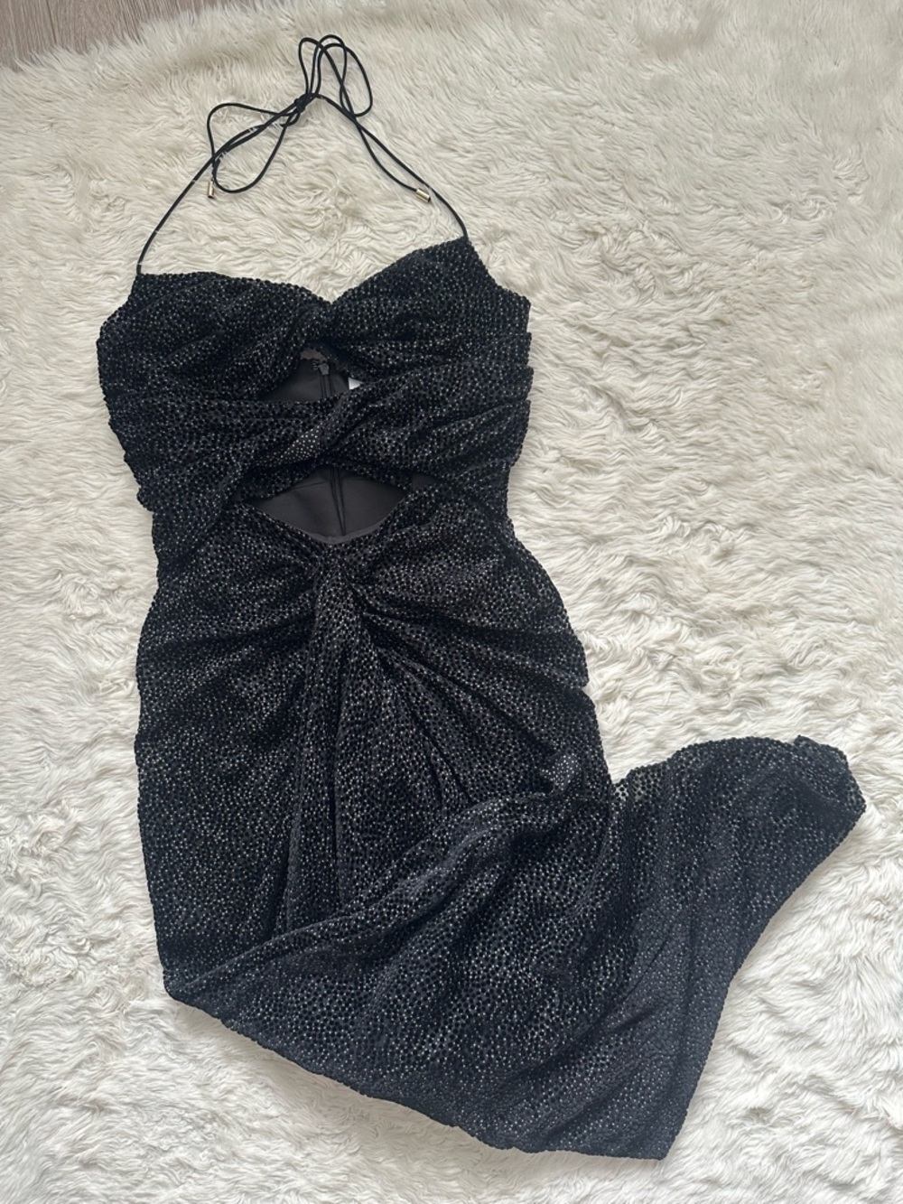 Significant Other Dress Halter Midi Cut Outs Ruffle Velvet Polka Dot Black Sz 4